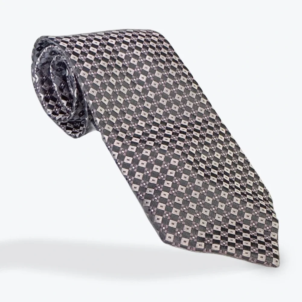 Bugatti Silk Tie Mens Gray Geometric Pattern Necktie Business Casual Wedding‎